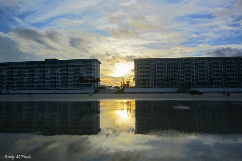 Sunset between buildings