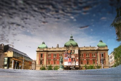 National Museum Belgrade-Reflection in Puddle