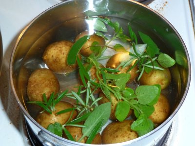 herb boiled baby potatoes (majoram, sage, rosemary)