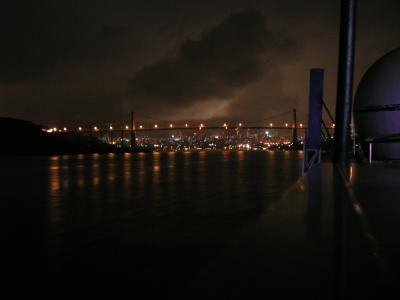 night scene of bridge. you have no idea how hard it is to take night shots on a moving boat...