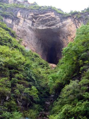 Huge cave carved by the water in the Three Little Gorges