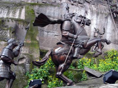 Statues along the old city wall at Chongqing