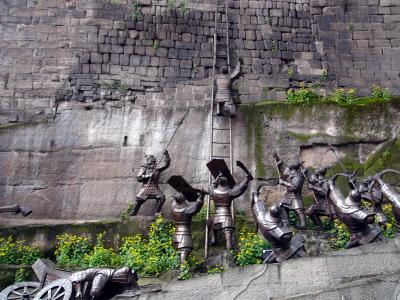 Statues along the old city wall at Chongqing