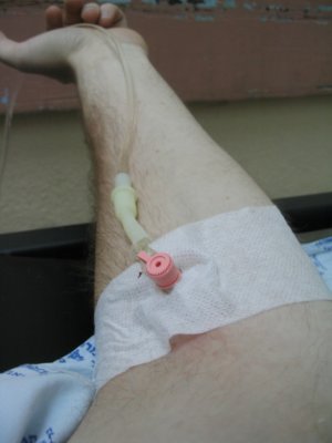 IV in my arm at Barzilai Hospital, after I had a bout of heat exhaustion / vomiting.  (lucky I had camera in pocket!)