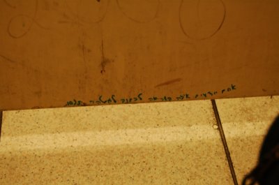 more graffiti--on bottom of stall door...says: do you know how hard it is to write to write down here?  try it...