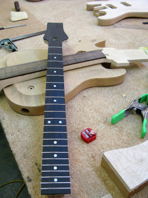 Day 5 - Neck with fret wire trimmed.