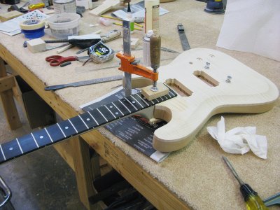 Day 6 - Neck Glued & Clamped In Place