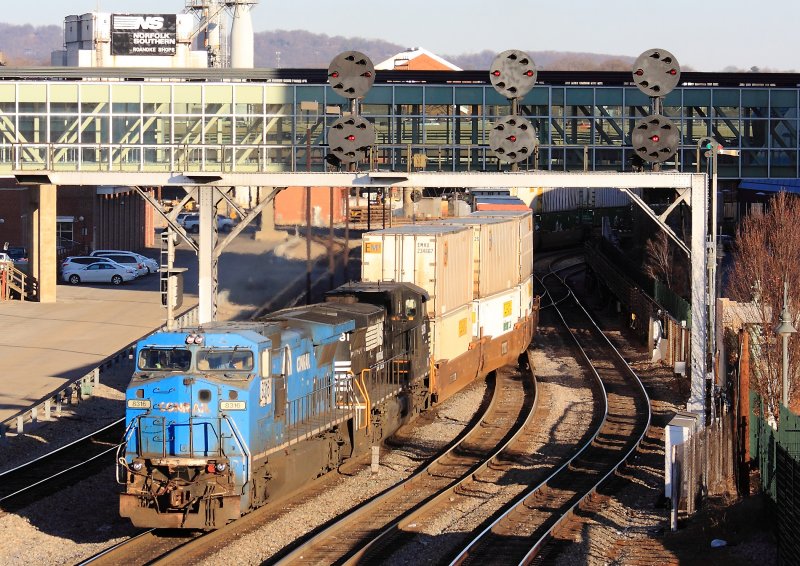 NS 217 is arriving in Roanoke after a daytime run from Norfolk 