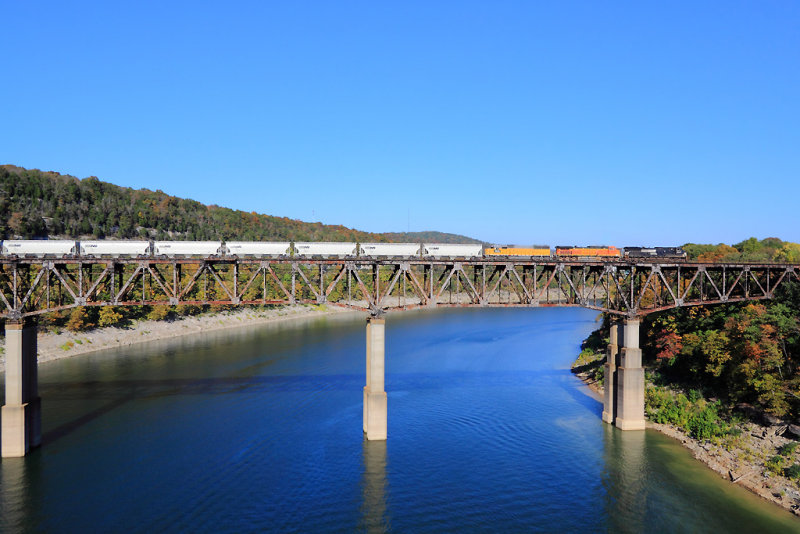 NS 54A crosses Lake Cumberland on a warm, early Fall afternoon 