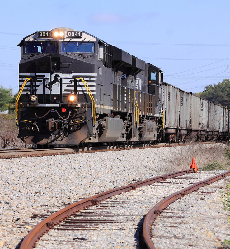 NS 8041 leads a loaded coal train as they top over Starkey Hill 