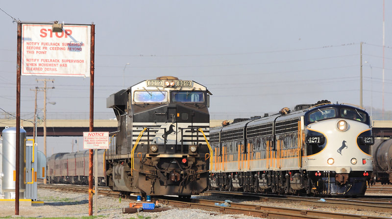 A Gevo waits at the South derail of the Debutts shop as the F units head downtown to turn on the wye 