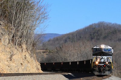 A brand New GE leads a hopper train near Shawsville 