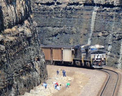 Coal train and folks picking up rocks.. 