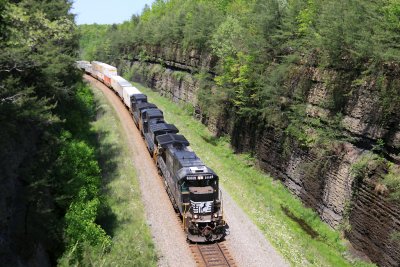 Southbound 223 grinds uphill through the cut at Wiborg