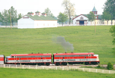 Calumet Farm looms in the distance as the RJC dinner train climbs Viley hill on the LL branch 