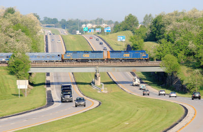 The CSX Derby train crosses over Interstate 64 near Frankfort