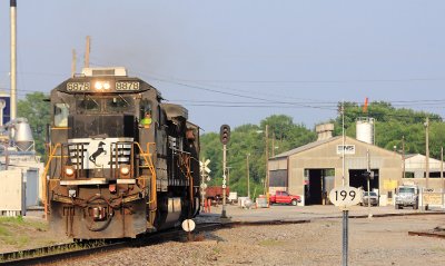 Westbound 168 departs Huntingburg after making a pick-up 