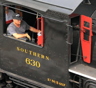 NS Roadforeman of steam Robert Saxton guides the 630 around the wye at CT Jct.