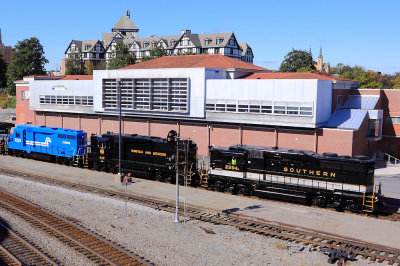 A Trio of classic EMD's in front of the N&W Roanoke Station 