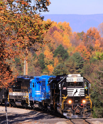 Awesome fall colors compliment the photo train near Troutville 
