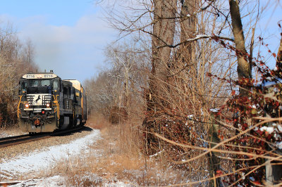 Train 285 at the barren winter landscape of Mercer County 
