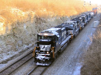 NS 143 still has some Ohio snow showing, as they make a early morning arrival in Danville. 