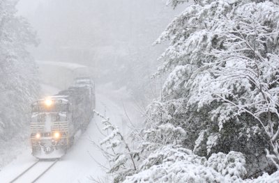 Heavy, wet snow clings to the tree's as 223 rolls South. 