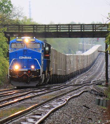 Northbound roadrailer 264 passes under the Buster Pike bridge at North Wye 