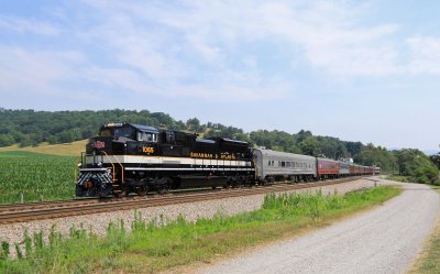 S&A 1065 is having no trouble lifting the passenger train up the mountain near Shawsville 