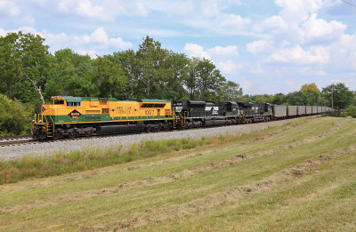 Westbound 77J eases through  the siding at  Turtle Tree curve 
