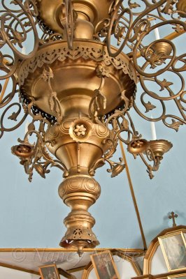 2,000-pound chandelier made entirely of brass, which was shipped from Russia in the 1800s.