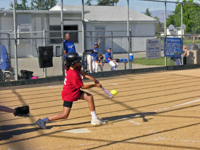 Shelly reaches for the pitch