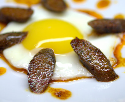 Massey Creek Farms Grilled Merguez & Egg with Harissa Oil