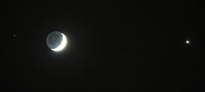 From left to right - Antares, waxing crescent Moon, and Venus
