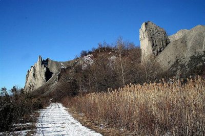 Icy path with clear sky