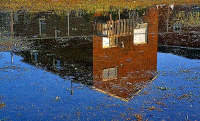 Reflection Of A House After Heavy Rainfall