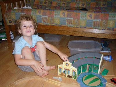 Liam and his new train shed