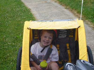 Liam's first ride in the trailer