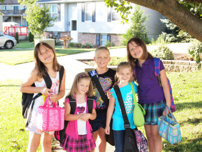 The girls of Eckard Court all going to school