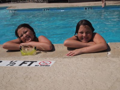 Back in the pool, Rory on the left