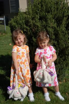Easter Morning - Reagan in Orange and Yellow, Rory in Pink and White