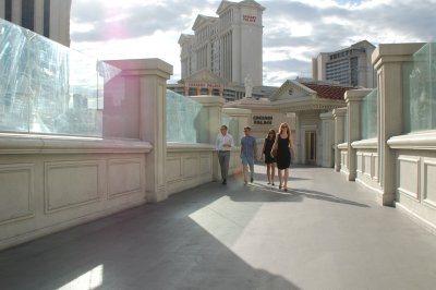 One of the many pedestrian crosswalks over the Strip