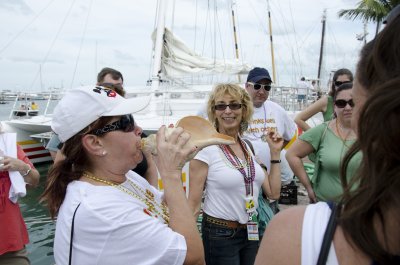 Blowing the Conch horn