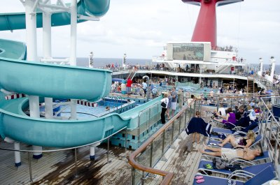 Lido deck with water slide and big screen TV