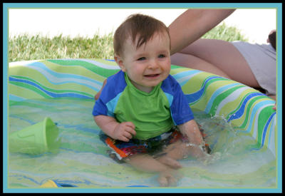 Lance enjoying time in the pool with Emily