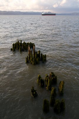 Old Pilings and Ship, Astoria, Oregon