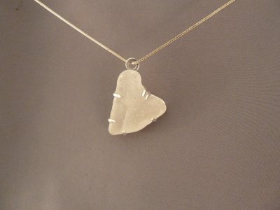 Large white beach glass heart.  SOLD