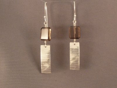 Smoky quartz beads with textured sterling dangles.