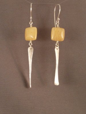 Square yellow calcite beads with a 2cm hammered sterling dangle.