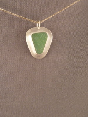 Small green beach glass pendant